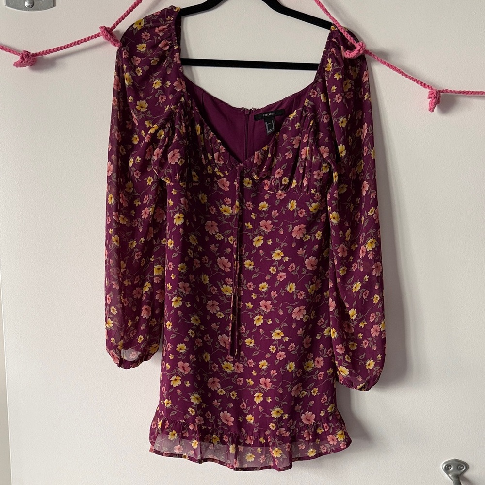 Forever 21 Plum Floral Peasant Blouse - Picture 2 of 3